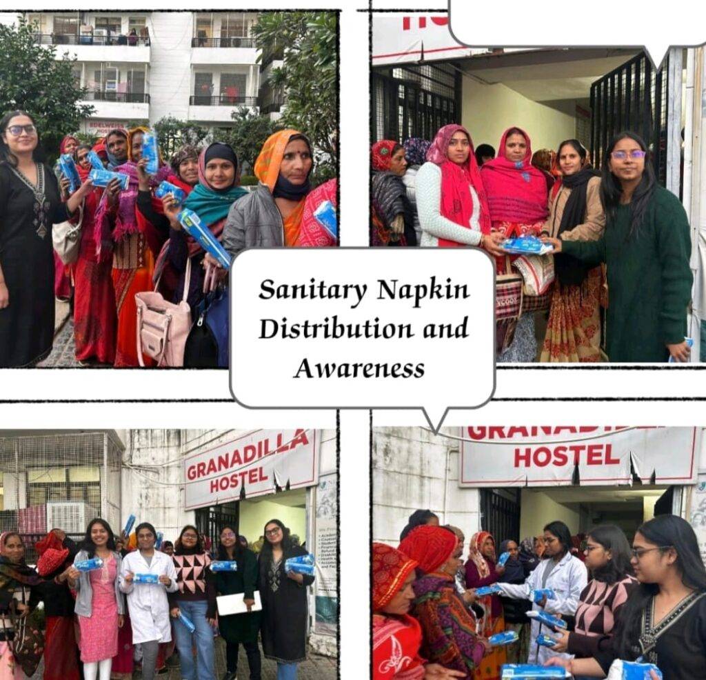 Sanitary napkin distribution and awareness under the "आओ सखी बातें करें" initiative.