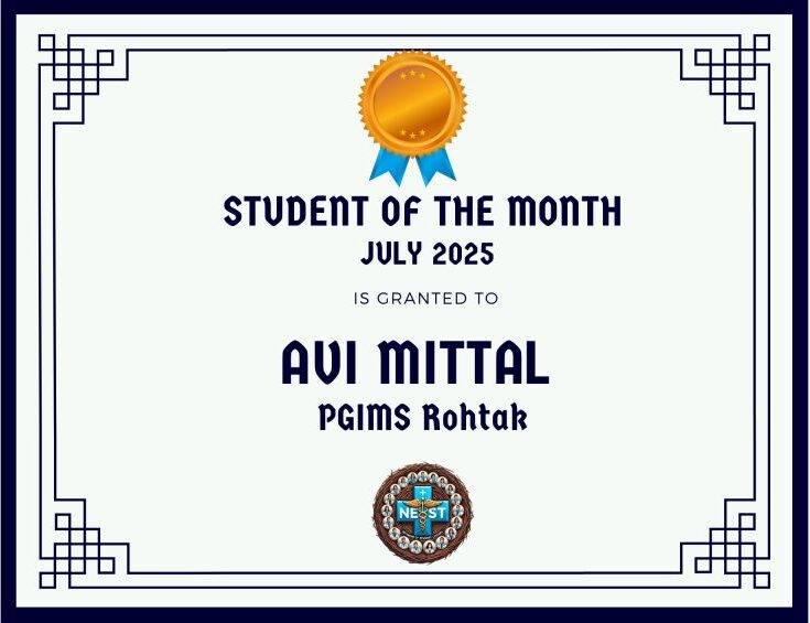 🎖️ Student of the Month (July): Dr. Avi Mittal, PGIMS Rohtak